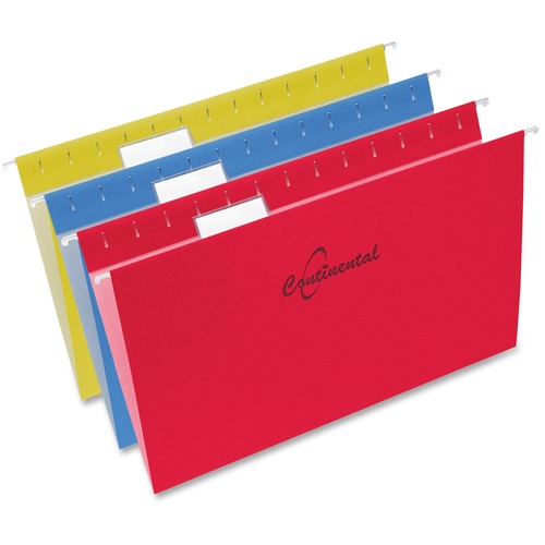 Continental 1/5 Tab Cut Legal Recycled Hanging Folder - 8 1/2" x 14" - Assorted - 60% Recycled - 25 / Box - Color Hanging Folders - COF37225