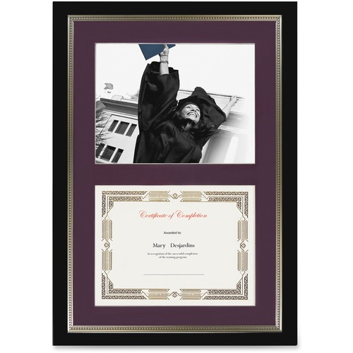 St. James® Dual Certificate Frame - 23.25" x 16.25" Frame Size - Rectangle - Landscape, Portrait - Double Mat - 1 Each - Burgundy, Black