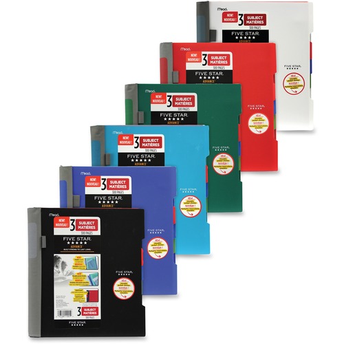 Five Star 1 Subject Notebook - 150 Sheets - Spiral - College Ruled - 11" (279.40 mm) x 10.13" (257.18 mm) - Assorted Cover - Perforated, Pen Loop, Pocket Divider, Removable Divider, Snag Resistant, Durable, Label - 1Each