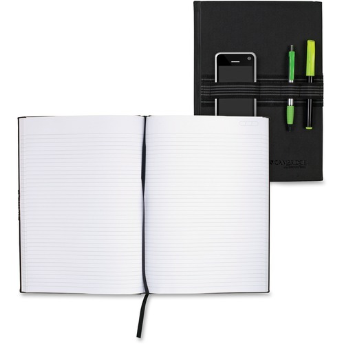 Hilroy Cambridge Tech Large Business Notebook - 60 Pages - Case Bound - Ruled - 11" (279.40 mm) x 7.69" (195.26 mm) - Black Cover - Hard Cover, Stiff-back, Sturdy, Pen Holder, Ribbon Marker, Wear Resistant, Tear Resistant, Durable Cover, Bungee - 1Each
