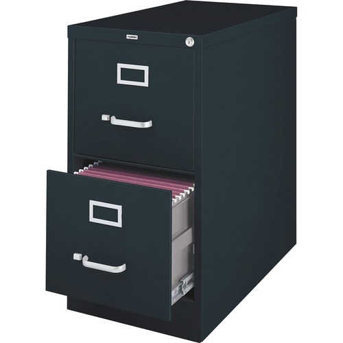 Lorell File Cabinet - 2-Drawer - 18" x 25" x 28.4" - 2 x Drawer(s) for File - Legal - Vertical - Ball-bearing Suspension, Lockable, Hanging Bar, Pull Handle - Black - Recycled = LLR54859