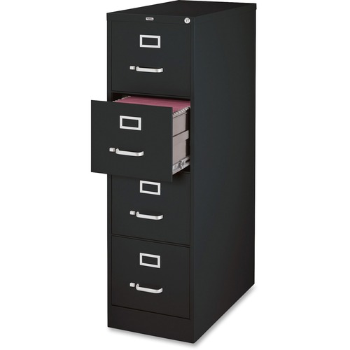 Lorell File Cabinet - 4-Drawer - 18" x 25" x 52" - 4 x Drawer(s) for File - Legal - Vertical - Ball-bearing Suspension, Lockable, Hanging Bar, Pull Handle - Black - Recycled = LLR54862