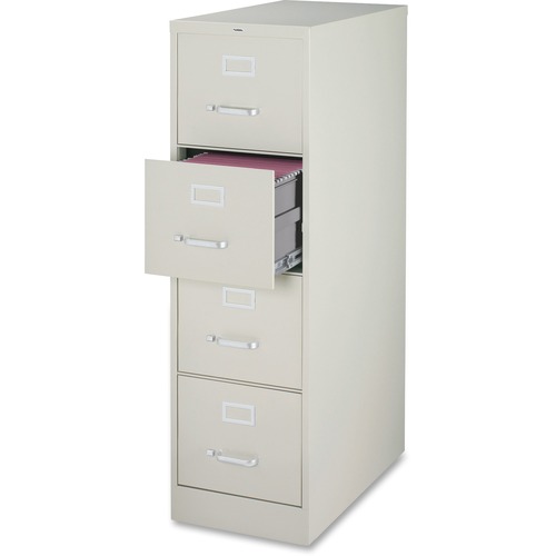 Lorell File Cabinet - 4-Drawer - 18" x 25" x 52" - 4 x Drawer(s) for File - Legal - Vertical - Ball-bearing Suspension, Lockable, Hanging Bar, Pull Handle - Light Gray - Recycled = LLR54863