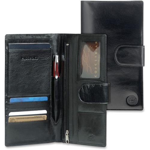 MANCINI EQUESTRIAN-2 Carrying Case (Wallet) Passport, Credit Card, Ticket - Black - Top Grain Leather - 5" (127 mm) Height x 4.75" (120.65 mm) Width - 1 Pack