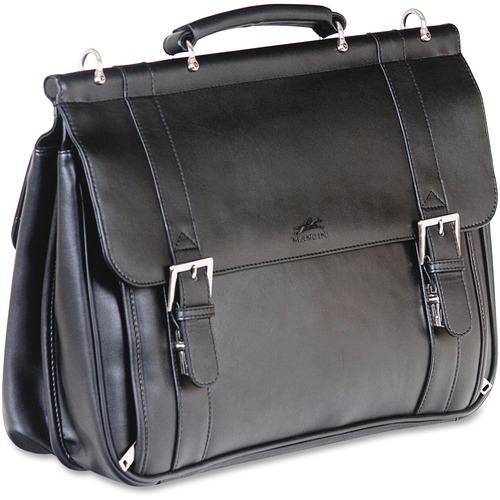 MANCINI 5th AVENUE Carrying Case (Briefcase) for 15.6" Notebook - Black - Genuine Leather - Shoulder Strap - 12.75" (323.85 mm) Height x 16.25" (412.75 mm) Width x 5.75" (146.05 mm) Depth - 1 Pack