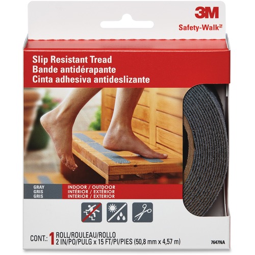 3M Safety-Walk Slip Resistant Tread - 2" (50.80 mm) Width x 15 ft (4572 mm) Length - 1 - Gray