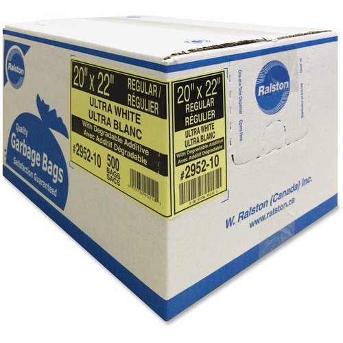 Ralston Industrial Garbage Bags 2900 Series - Ultra - Clear and Colours - 20" (508 mm) Width x 22" (558.80 mm) Length - White - Hexene Resin - 500/Carton - Industrial, Garbage