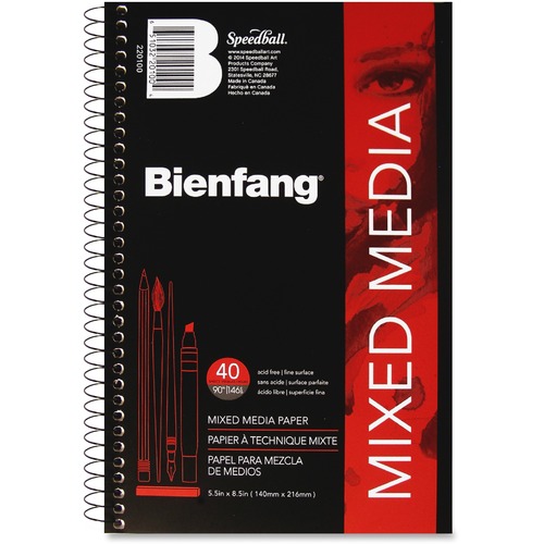 Bienfang Drawing Pad - 40 Sheets - Spiral - 90 lb Basis Weight - 8.50" (215.90 mm) x 5.50" (139.70 mm) - Black Cover - Textured, Erasable, Acid-free, Yellowing Resistant - 1Each