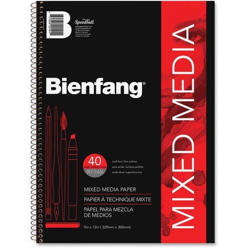 Bienfang Drawing Pad - 40 Sheets - Spiral - 90 lb Basis Weight - 12" (304.80 mm) x 9" (228.60 mm) - Black Cover - Textured, Acid-free, Yellowing Resistant, Erasable - 1Each