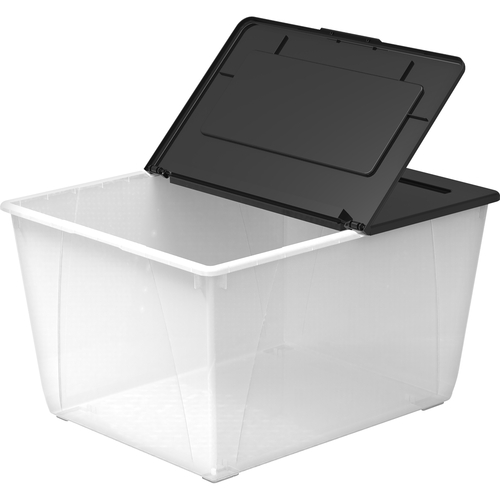 Storex 60L Flip Top File Storage Tote - External Dimensions: 22.7" Length x 18.3" Width x 12.9"Height - 50 lb - 60 L - Media Size Supported: Legal, Letter - Flip Top Closure - Stackable - Plastic - Clear, Black - For File, Office Supplies, Decoration Equi = STX00900U04C