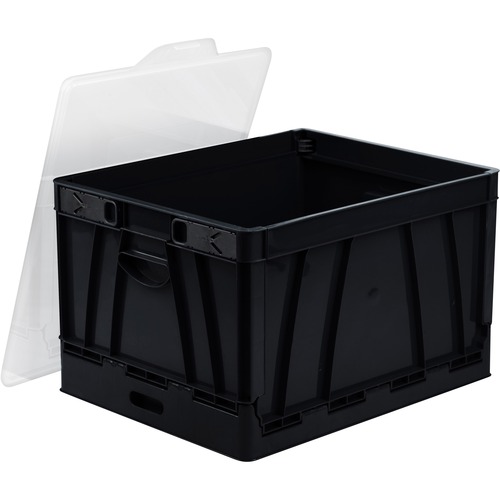 Storex Hanging File Collapsible Storage Crate - Media Size Supported: Letter, Legal - Lid Lock Closure - Stackable - Plastic - Black - For File, File Folder - 1 Each