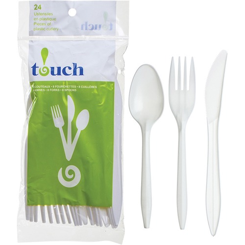 touch Party Pack Plastic Cutlery - 24/Pack - Spoon - Knife - Fork - Breakroom - Disposable - Plastic