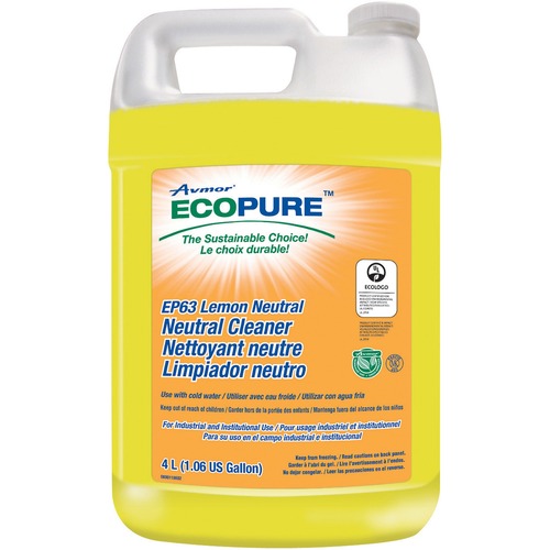 Avmor Ecopure 4L Lemon Neutral Cleaner (4/Cs) - Liquid - 135.3 fl oz (4.2 quart) - Fresh Lemon Scent - 1 Each