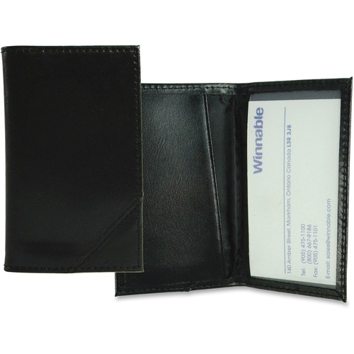 Winnable Leather Bi-fold Card Holder - 20 Capacity - 2.20" (55.88 mm) Width x 4.25" (107.95 mm) Length - Black Genuine Leather Cover