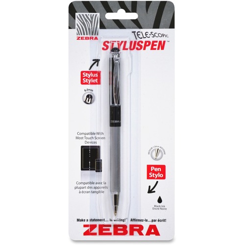 Zebra Pen Telescopic Ballpoint Stylus Pen - 1 Pack - 27.56 mil (0.70 mm) - Rubber - Black