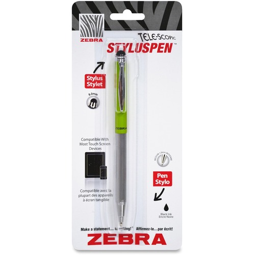 Zebra Pen Telescopic Ballpoint Stylus Pen - 1 Pack - 39.37 mil (1 mm) - Rubber - Lime Green