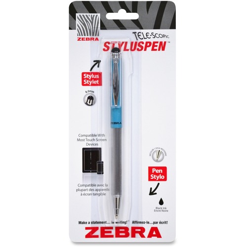 Zebra Pen Telescopic Ballpoint Stylus Pen - 1 Pack - 0.31" (8 mm) - Rubber - Ocean Blue - Stylus - ZEB33661
