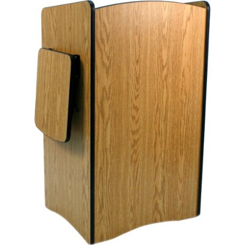 AmpliVox Mobile Multimedia Presentation Lectern with Oak Finish - Rectangle Top - Skirted Base - 26" Table Top Width x 20" Table Top Depth - 44" Height - Melamine Laminate, Oak