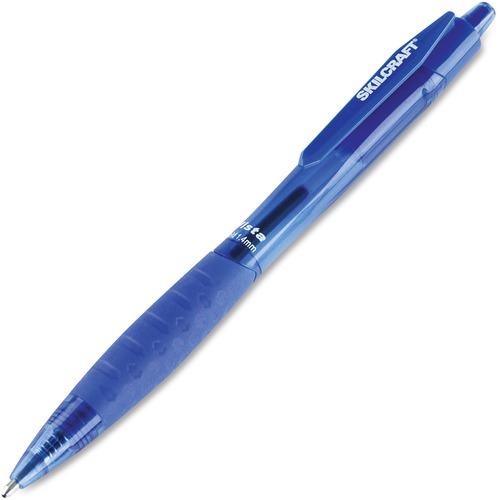 SKILCRAFT Retractable Ballpoint Pen - 1.4 mm Pen Point Size - Refillable - Retractable - Blue - Transparent Barrel - 1 Dozen