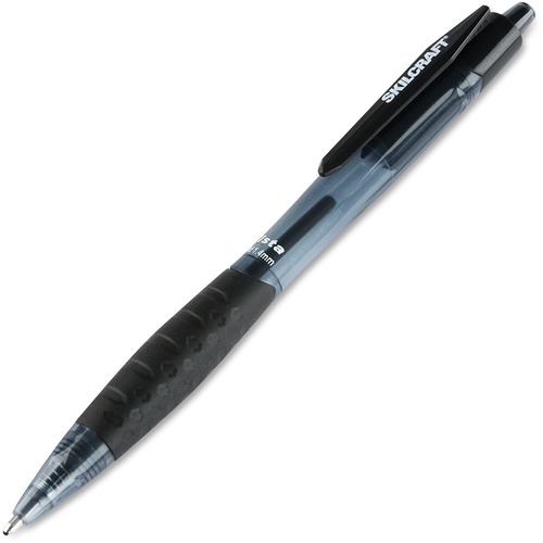 SKILCRAFT Retractable Ballpoint Pen - 1.4 mm Pen Point Size - Refillable - Retractable - Black - Transparent Barrel - 1 Dozen