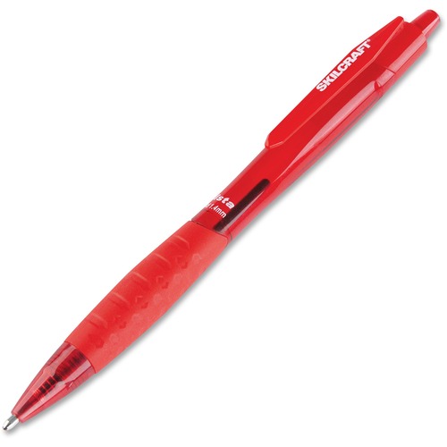 SKILCRAFT Retractable Ballpoint Pen - 1.4 mm Pen Point Size - Refillable - Retractable - Red - Transparent Barrel - 1 Dozen
