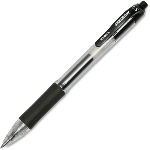 SKILCRAFT Zebra Fine Point Retractable Gel Pen - Fine Pen Point - Retractable - Black Gel-based Ink - Clear, Black Barrel - 1 Dozen