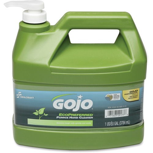 SKILCRAFT GOJO EcoPreferred Pumice Hand Cleaner - Cherry Scent - 1 gal (3.8 L) - Dirt Remover, Grease Remover, Soil Remover - Hand - Gray - Heavy Duty, Bio-based - 4 / Box