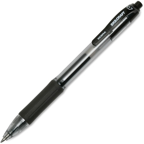 SKILCRAFT Zebra Medium Point Retractable Gel Pen - Medium Pen Point - Retractable - Black Gel-based Ink - Clear, Black Barrel - 1 Dozen