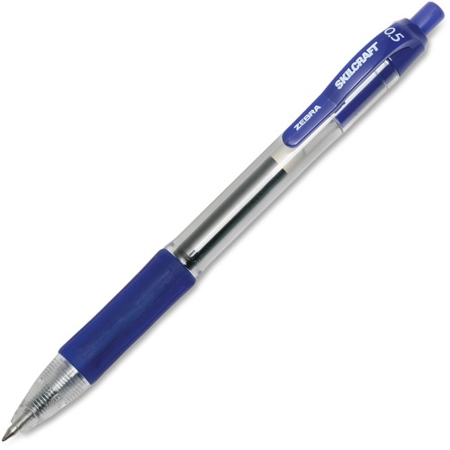 SKILCRAFT Zebra Fine Point Retractable Gel Pen - Fine Pen Point - Retractable - Blue Gel-based Ink - Clear, Blue Barrel - 1 Dozen