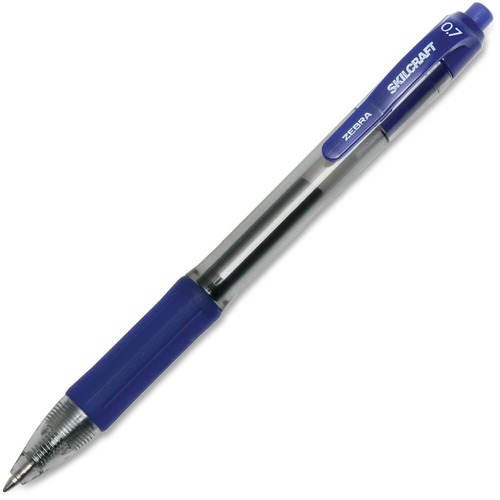 SKILCRAFT Zebra Medium Point Retractable Gel Pen - Medium Pen Point - Retractable - Black Gel-based Ink - Clear, Blue Barrel - 1 Dozen