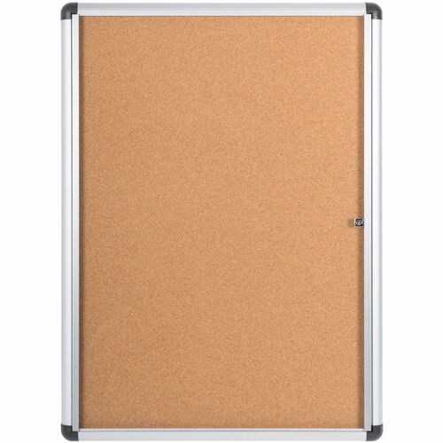 MasterVision Magnetic Ultra Slim Enclosed Board - 36.60" Height x 26.40" Width x 0.70" Depth - Natural Cork Surface - Magnetic, Resilient, Locking Door, Self-healing - Anodized Aluminum Frame - 1 Each - 38" x 28"
