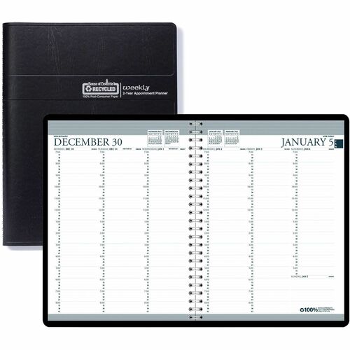 House of Doolittle House of Doolittle Professional 2-year Weekly Planner - Professional - Weekly - 24 Month - January 2024 - December 2024 - 7:00 AM to 8:45 PM - Half-hourly - 1 Week Double Page Layout - Black - Simulated Leather - 11" Height x 8.5" Width