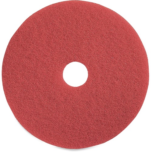 Genuine Joe Red Buffing Floor Pad - 16" Diameter - 5/Carton x 16" Diameter x 1" Thickness - Floor, Buffing, Scrubbing - 175 rpm to 350 rpm Speed Supported - Flexible, Resilient, Rotate, Dirt Remover, Scuff Mark Remover, Heel Mark Remover - Fiber - Red