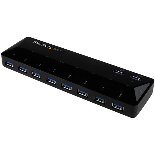 StarTech.com 10-Port USB 3.0 Hub with Charge and Sync Ports - 2 x 1.5A Ports - Desktop USB Hub and Fast-Charging Station - Add ten USB 3.0 (5Gbps) ports including two charging downstream ports to your computer - 10-Port USB 3.0 hub w/ 2 x 1.5A charge & sy