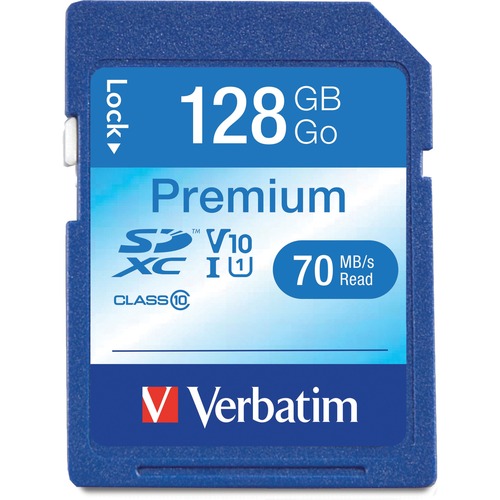 Verbatim 128GB Premium SDXC Memory Card, UHS-I Class 10 - Class 10/UHS-I (U1) - 90 MB/s Read1 Pack - 300x Memory Speed