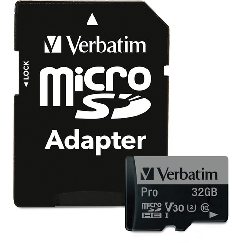 Verbatim 32GB Pro 600X microSDHC Memory Card with Adapter, UHS-I V30 U3 Class 10 - 90 MB/s Read - 45 MB/s Write - 600x Memory Speed - Lifetime Warranty = VER47041