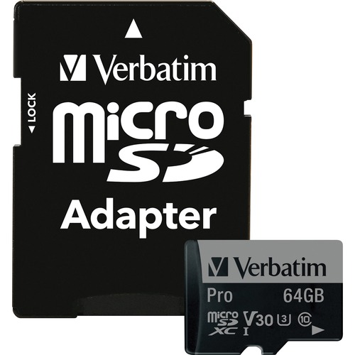 64GB Pro 600X microSDXC Memory Card with Adapter, UHS-I U3 Class 10 - Class  10/UHS-I (U3) - 90 MB/s Read1 Pack - 600x Memory Speed - VER47042