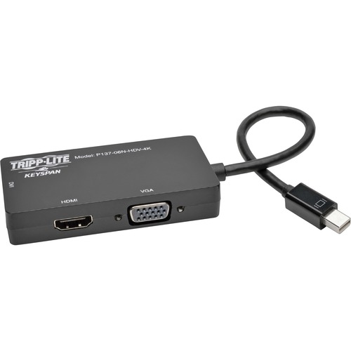 Tripp Lite by Eaton Keyspan Mini DisplayPort to VGA/DVI/HDMI All-in-One Video Converter Adapter, 4K 30Hz HDMI, DP1.2, Black, 6-in. (15.24 cm) - 6" DVI/HDMI/Mini DisplayPort/VGA A/V Cable for Audio/Video Device, Monitor, Tablet, Projector, TV - First End: 