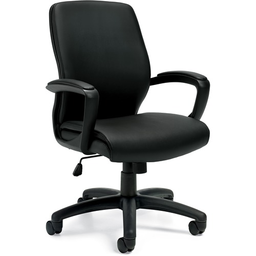 Offices To Go Zune Management Chair - Plastic Back - Mid Back - Black - Bonded Leather, Luxhide