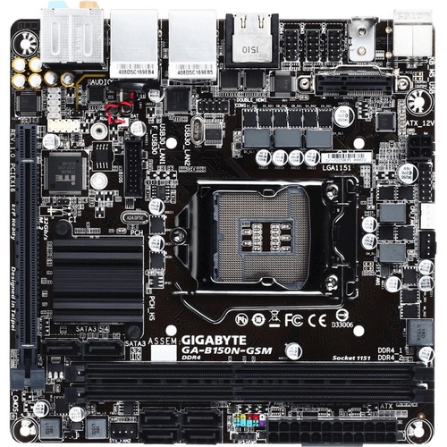 Gigabyte Ultra Durable GA-B150N-GSM Desktop Motherboard - Intel B150 Chipset - Socket H4 LGA-1151 - Mini ITX - 32 GB DDR4 SDRAM Maximum RAM - DIMM, UDIMM - 2 x Memory Slots - Gigabit Ethernet - HDMI - 6 x SATA Interfaces