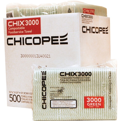 Chix Surface Cleaner - Towel - 12.38" (314.33 mm) Width x 21" (533.40 mm) Length - 50 / Bag - 10 Bag - Green