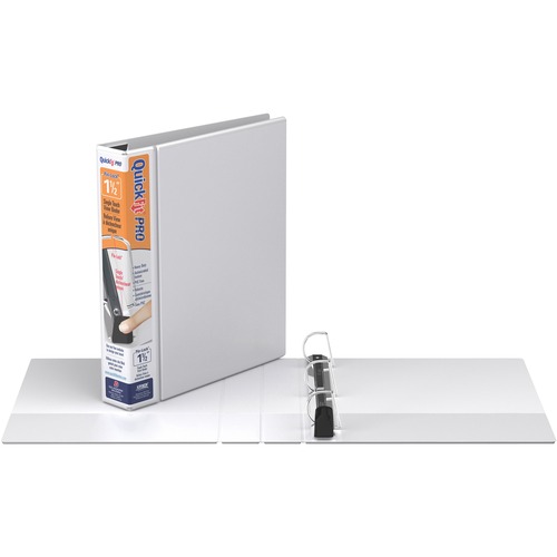 QuickFit QuickFit PRO Single Touch D-ring View Binder - 1 1/2" Binder Capacity - D-Ring Fastener(s) - Inside Front & Back Pocket(s) - Polypropylene - White - Ink-transfer Resistant, Gap-free Ring, Antimicrobial, Lockable - 1 Each - Presentation / View Binders - RGO90020