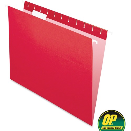 OP Brand Letter Recycled Hanging Folder - 8 1/2" x 11" - Stock - Red - 25 / Box - Color Hanging Folders - OPB30511