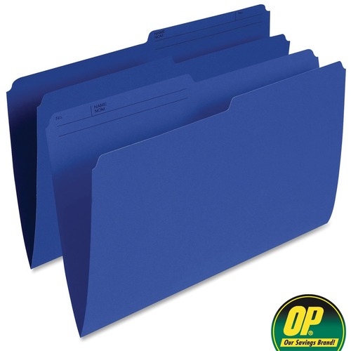 OP Brand 1/2 Tab Cut Legal Recycled Top Tab File Folder - 8 1/2" x 14" - Top Tab Location - Dark Blue - 100 / Box