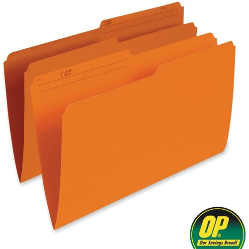 OP Brand 1/2 Tab Cut Legal Recycled Top Tab File Folder - 8 1/2" x 14" - Top Tab Location - Orange - 100 / Box - Top Tab Colored Folders - OPB30138