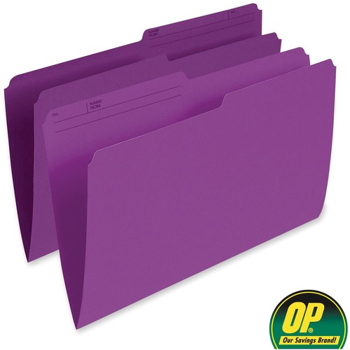 OP Brand 1/2 Tab Cut Legal Recycled Top Tab File Folder - 8 1/2" x 14" - Top Tab Location - Violet - 100 / Box