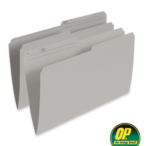 OP Brand 1/2 Tab Cut Legal Recycled Top Tab File Folder - 8 1/2" x 14" - Top Tab Location - Gray - 100 / Box