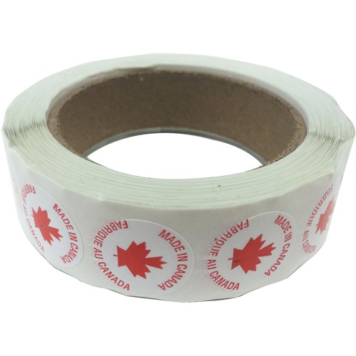 Spicers Paper Multipurpose Label - "Made in Canada" - 1" Diameter - Round - Red, White - 500 / Roll - 500 Total Label(s) - 500 / Roll - Multipurpose Labels - SPLLABRW215R
