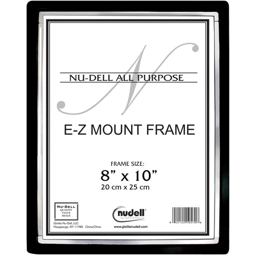 nudell EZ Mount Document Frame - 11.80" Frame Size - Holds 8" x 10" Insert - Rectangle - Landscape, Portrait - Lightweight, Durable - 1 Each - Plastic, Plastic - Black, Silver - Frames - AOP48004