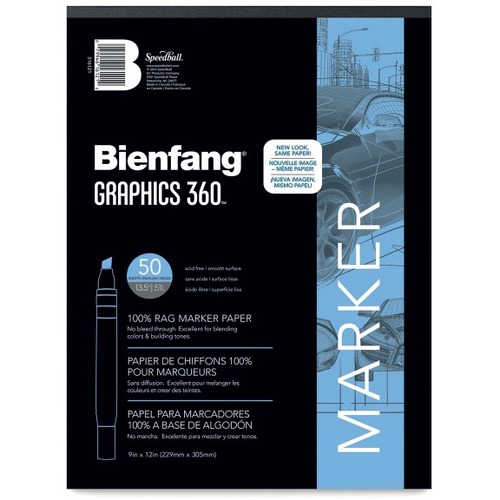 Bienfang Graphics Marker Pads - 50 Sheets - Tape Bound - 13.50 lb Basis Weight - 12" (304.80 mm) x 9" (228.60 mm) - White/Ivory Paper - Bleed Resistant, Translucent - 1 Each - Sketch Pads & Drawing Paper - SBA316121